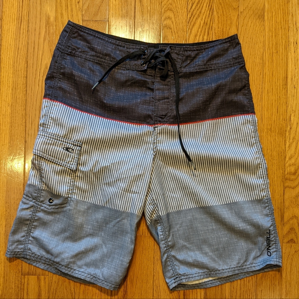 O'neill Men's Board Shorts Size 29 Black, Grey w/ Stripes